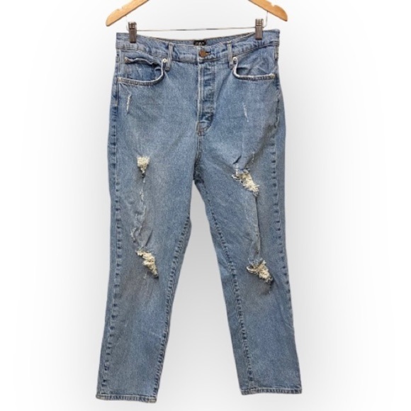BDG 31 (US 12) Urban Outfitters High Rise Slim Straight Jeans Stretch Distressed - Picture 3 of 16